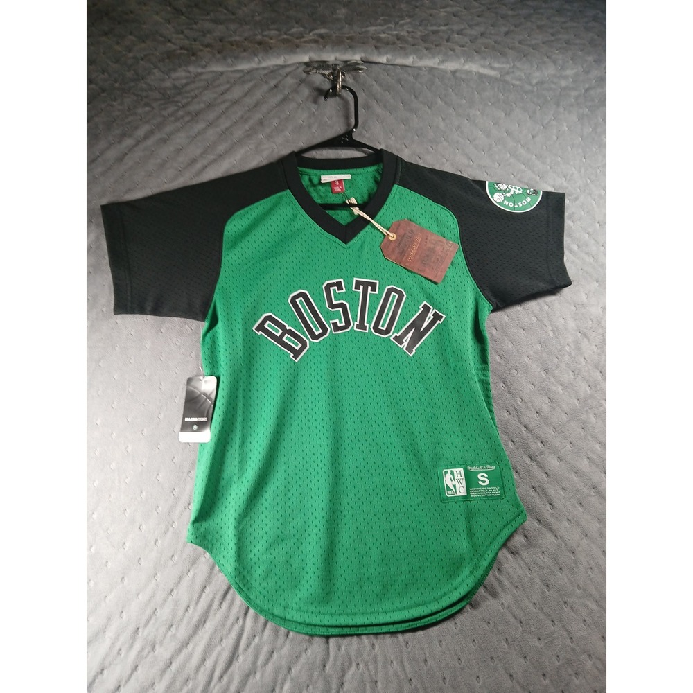 NEWMitchell & Ness Boston Celtics Mesh V-Neck Jersey Green Black NBA S Small NWT